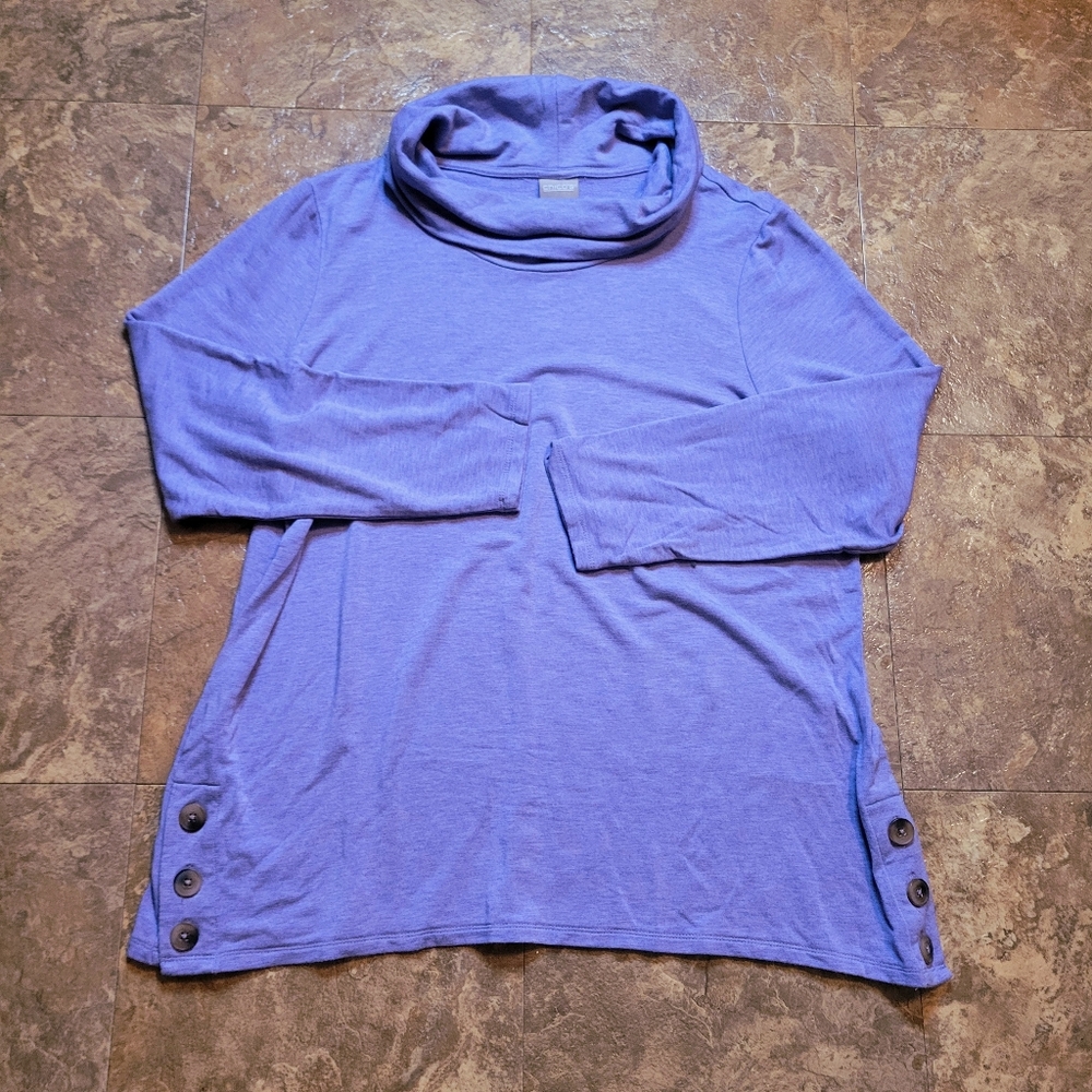 Chicos Cowl Neck Shirt Blouse Womens Size 3 Purple Long Sleeve Pullover Button